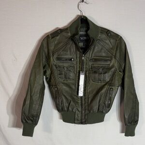 XOXO Dark Green Faux Leather Jacket- Size Junior’s L 12/14